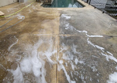 Patio stone cleaning by ClearView Windows showing before/after results